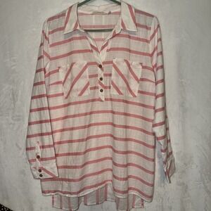 Soft Surroundings Cotton Striped Gauze Shirt XL Cozy Soft Spring Cottagecore